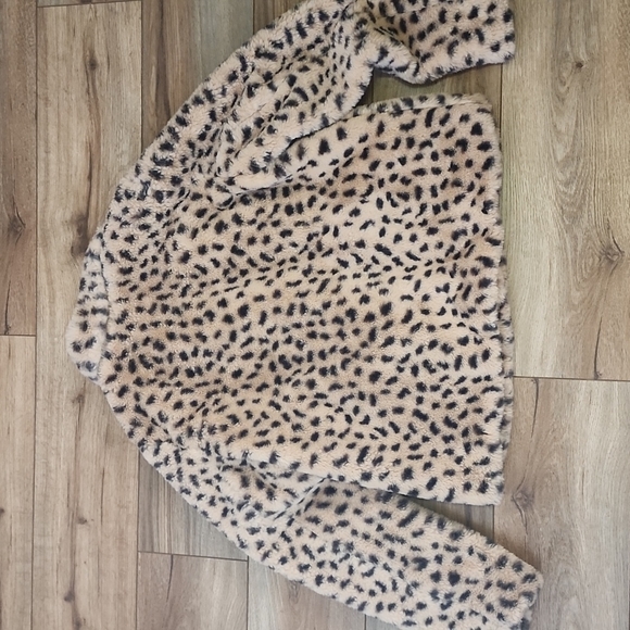 H&M Faux Fur Coat Cheetah Print Light Beige sz M - Picture 6 of 6